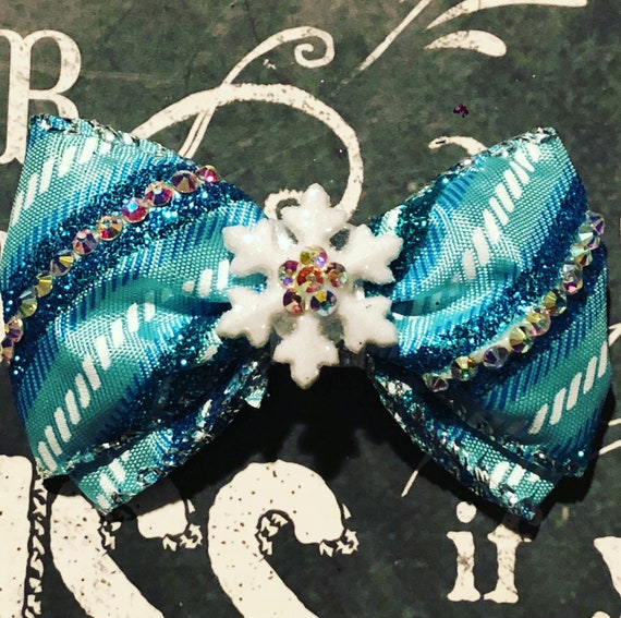 2" Limited Edition Snowflake Sparkle Mini Bow- Dog Bows - Bows for Dogs - Christmas Bows - Holiday Bows - Sparkly Bows