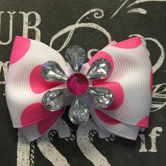 2" White with Pink Polka Dots Mini Bow