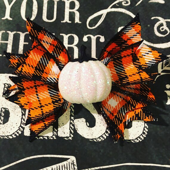 2" Mini Halloween Plaid Pinwheel Bow - Bows for Dogs and Girls - Halloween Bows - Pumpkin Bows - Orange and Black Bows - Dog Hair Bows