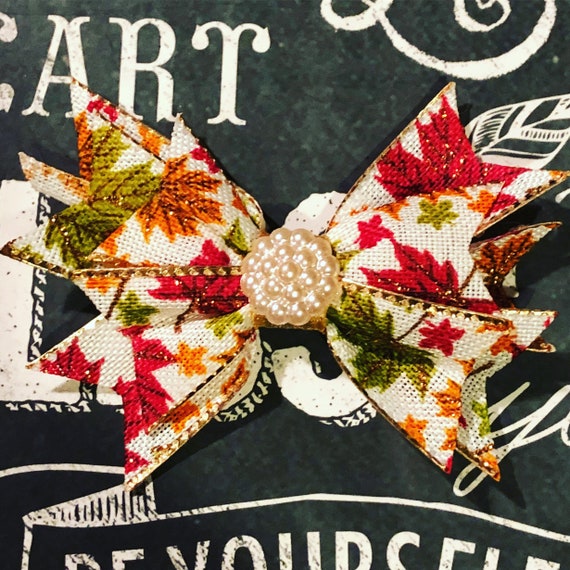 2" Mini Fall Pinwheel Bow - Bows for Dogs and Girls - Fall Bows - Autumn Bows - Bows with Leaves - Dog Hair Bows - Leaves