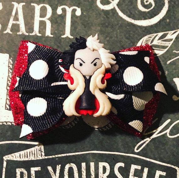 2” Cruella De Vil Mini Bows for Dogs or Girls - Polka Dot Bows -Dog Bows - Red, Black, and White Bows - Disney Witch Bows