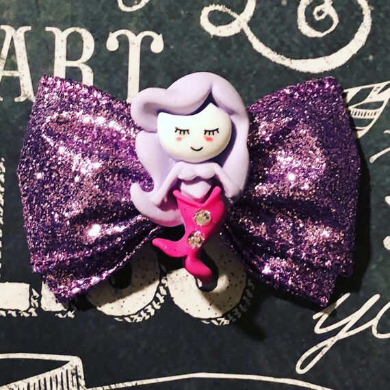 2" Magical Mermaid Mini Bow with Sparkly Puuple Ribbon- Dog Bows - Mermaid Bows - Bows for Girls - Dog Hair Bows
