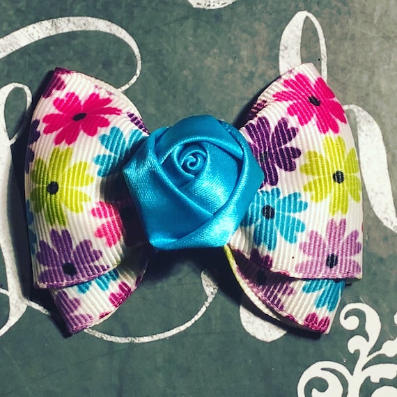2" Floral Mini Bow - Dog Bows - Flowers - Summer Bows - Fall Bows - Bows for Girls - Baby Bows
