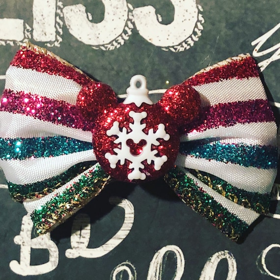 2" Sparkly Rainbow Mickey Mouse Christmas Ornament Mini Bow- Dog Bows - Bows for Dogs - Mickey Mouse Christmas Bows - Hair Bows for Dogs