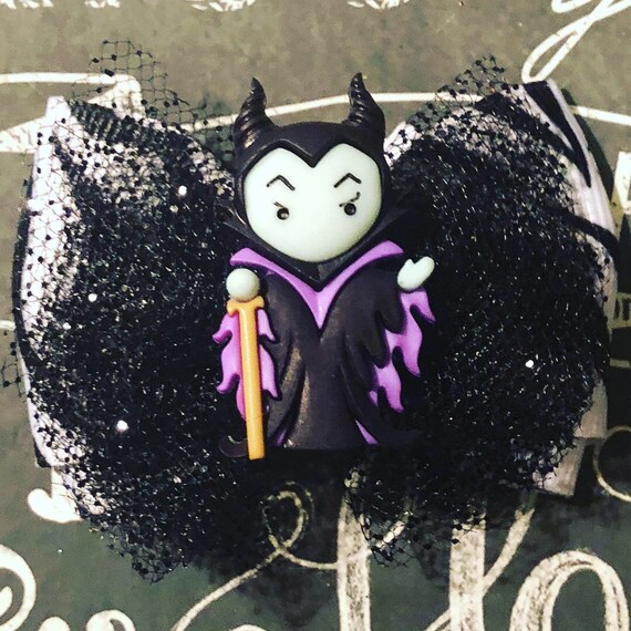 2” Maleficent Mini Bows for Dogs or Girls - Witch Mini Bows -Dog Bows - Black Glitter Tulle Bows