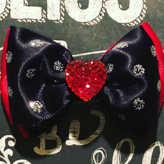 2" Red/Black Double Layer Mini Bow- Dog Bows - Bows for Dogs - Holiday Bows - Hair Bows for Dogs - Red Bows - Heart Bows