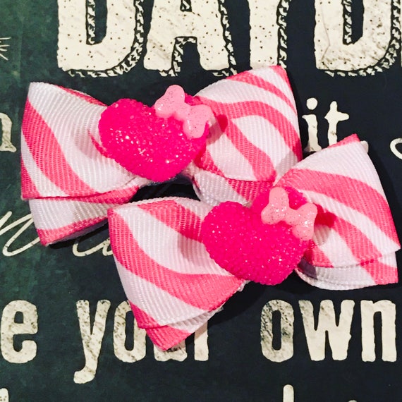 2” Pink Zebra Mini Bow Set - Dog Bows - Bows for Girls - Zebra Print Bows - Pink Bows - Hearts