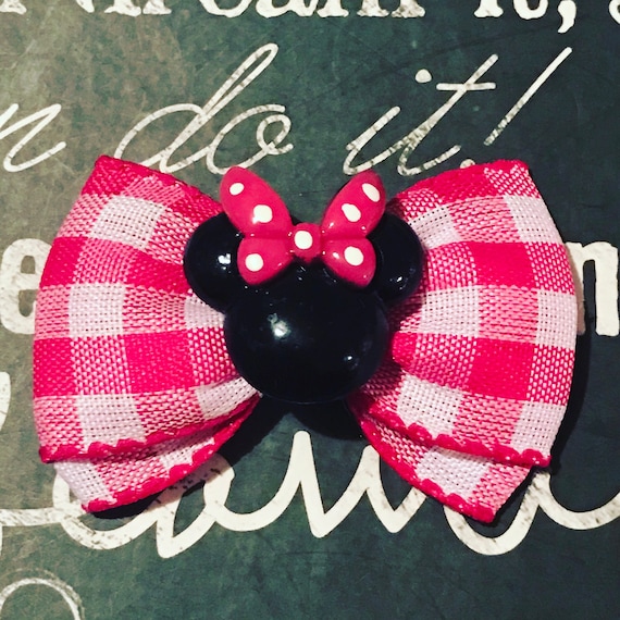 Pink Plaid 2" Minnie Mouse Mini Bow - Birthday Bows - Dog Bows - Bows for Girls - Disney Bows - Small Dog Bows - Pink Plaid - Birthday