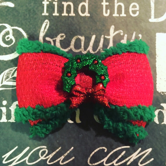 2" Christmas Wreath Mini Bow - Bows for Dogs - Holiday Bows - Dog Bows - Christmas Bows - Red Bows - Bows - Bows for Girls - Holiday Bows