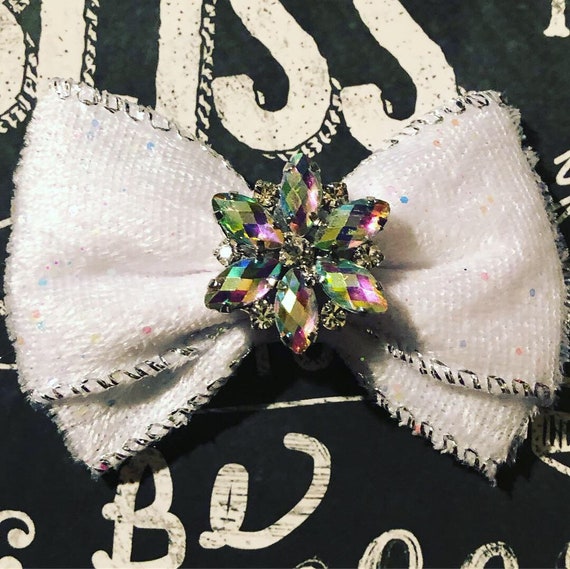2" White Winter Wonderland Holiday Mini Bow- Snowflake Dog Bow - Dog Bows - Bows for Dogs - Holiday Bows - Hair Bows for Dogs - Holiday Bow