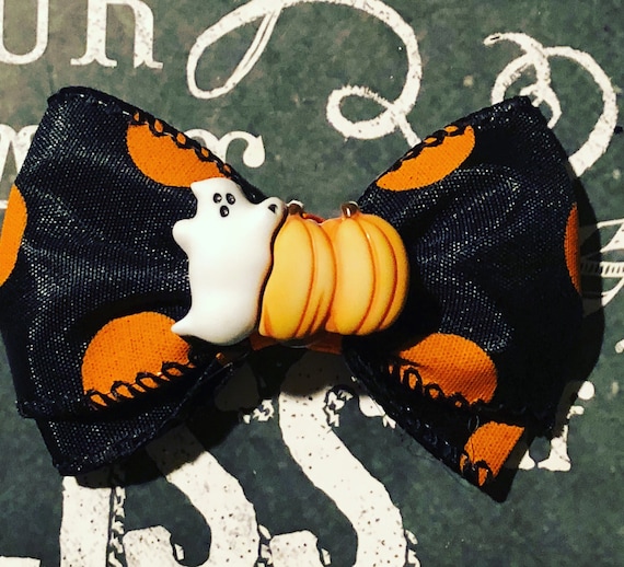 2" Halloween Boo Mini Bow- Dog Bows - Halloween Bows - Bows for Girls - Orange and Black Bows - Pumpkins and Ghosts