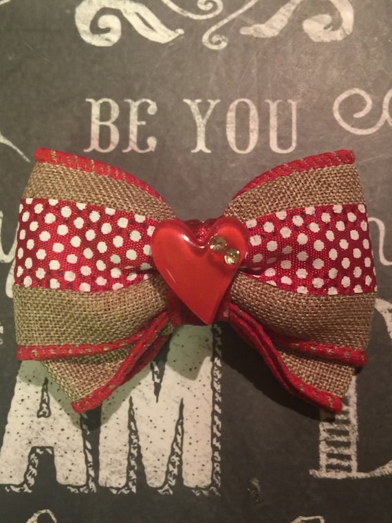 2" Red Polka Dot and Burlap Mini Bow