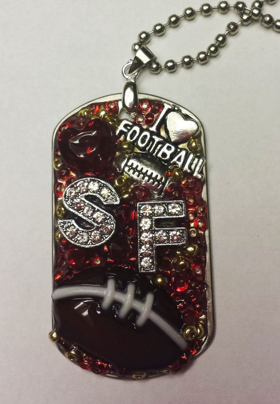 San Francisco 49er Inspired Bling Embellished Necklace - Football Team Jewelry - 49ers Jewelry
