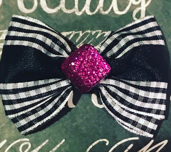 2” Black and White Mini Bow for Dogs or Girls - Plaid Ribbon