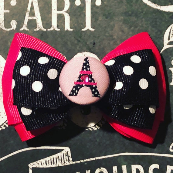 2" Limited Edition Pink and Black Paris Mini Bow- Dog Bows - Bows for Dogs - Bows for Small Dogs - Bows for Girls - Eiffel Tower Bows