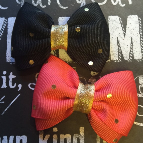 2” Gold Polka Dot Mini Bows - Dog Bows - Bows for Girls - Black and Gold Bows - Small Bows for Dogs
