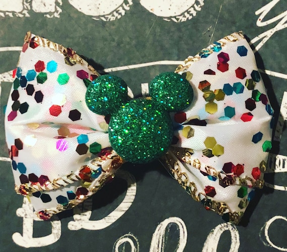 2" Sparkly Confetti Mickey Mouse Mini Bow- Dog Bows - Bows for Dogs - Mickey Mouse Christmas Bows - Hair Bows for Dogs - Mickey Mouse Bows