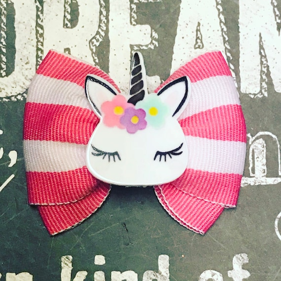 2" Pink Stripe Unicorn Mini Bow - Dog Bows - Bows for Girls - Unicorns - Magical - Princess Bows - Pink Striped Bows