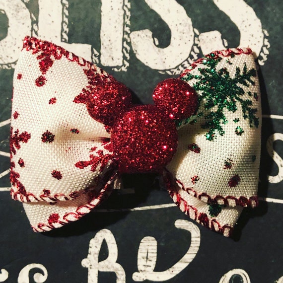 2" Sparkly Christmas Mickey Mouse Mini Bow- Dog Bows - Bows for Dogs - Mickey Mouse Christmas Bows - Hair Bows for Dogs - Christmas Bows