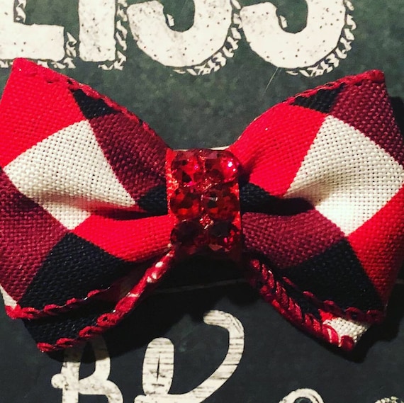 2" Red, Black and White Holiday Plaid Mini Bow- Dog Bows - Bows for Dogs - Christmas Bows - Hair Bows for Dogs - Winter Bows - Plaid Bows