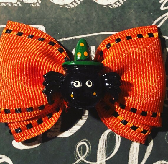 2" Spooky Spider Halloween - Mini Bow- Dog Bows - Halloween Bows - Bows for Girls - Orange and Black Bows - Spider Halloween Bows