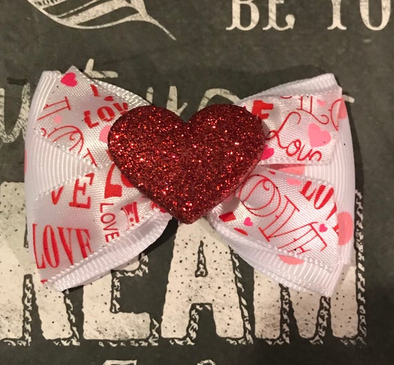 2" Be My Valentine Mini Bow - Valentine’s Day - Dog Bows - Red Hearts - Bows for Girls