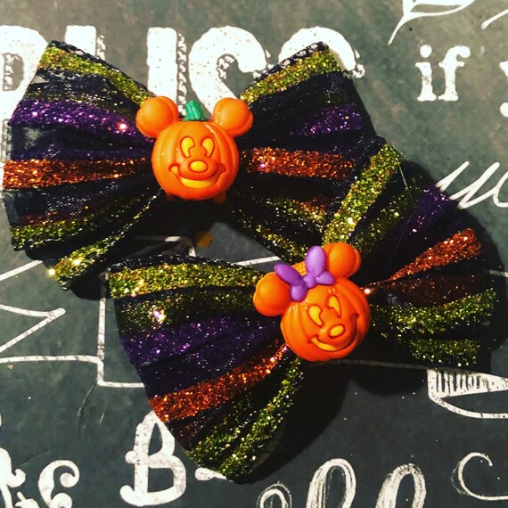 2' Jack O Lantern Mickey and Minnie Mini Halloween Bow Set - Bows for Dogs - Dog Bows for Halloween - Hair Bows - Halloween Bows