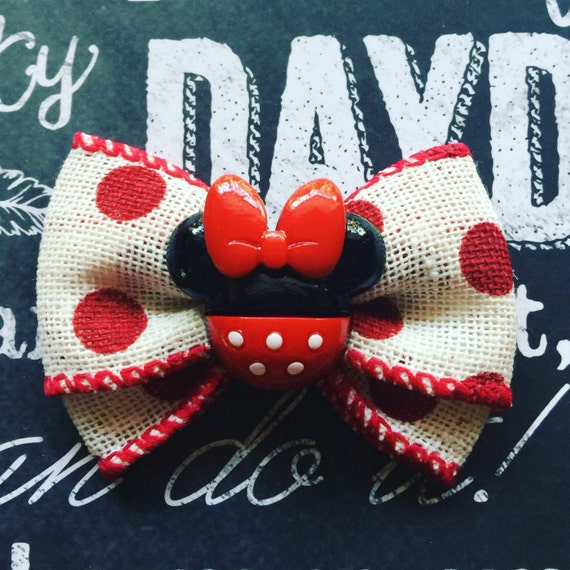 2" Red Polka Dot and Burlap Minnie Mouse Mini Bow