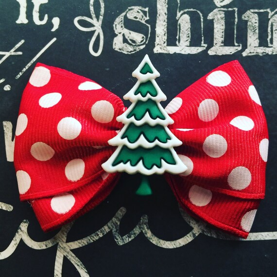 2" Holiday Tree Mini Bow - Bows for Dogs - Red Polka Dot Bows - Christmas Tree Bows - Holiday Bows - Dog Bows - Polka Dot Bows - Bows