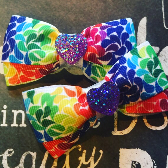 2" Rainbow Mini Bow Set - Hair Bows for Dogs - Dog Bows - Rainbow Bows - Bows for Girls - Bows for Dogs