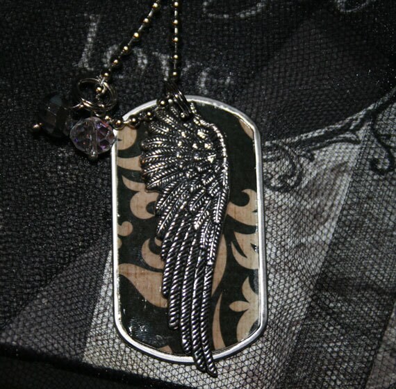 Angel Wing Embellished Dog Tag Necklace