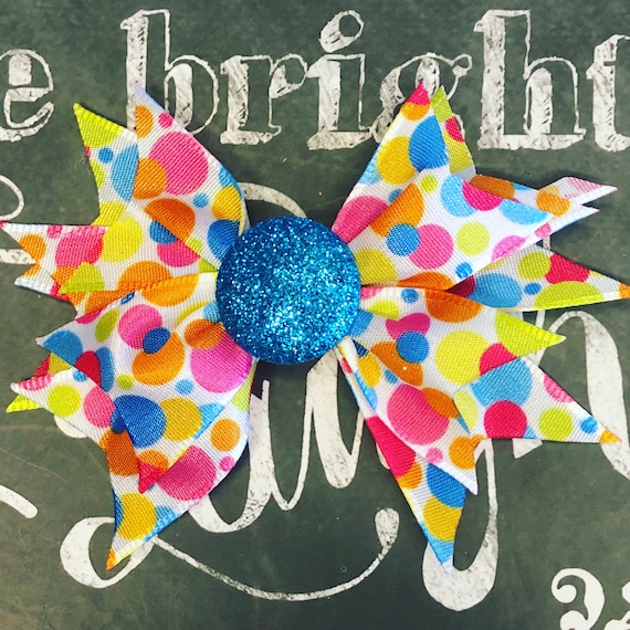 2” Mini Pinwheel Birthday Bow for Small Dogs or Girls - Dog Bows - Limited Edition Mini Pinwheel Bow - Birthday Bows - Colorful Polka Dots