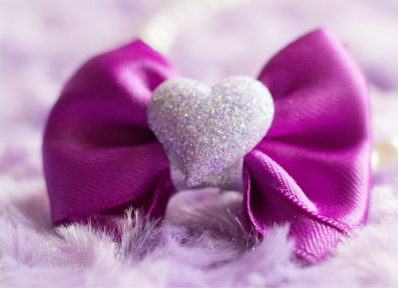 2" Purple Heart Mini Bow - Dog Bows - Bows for Girls - Baby Bows - Hearts - Hair Bows for Dogs