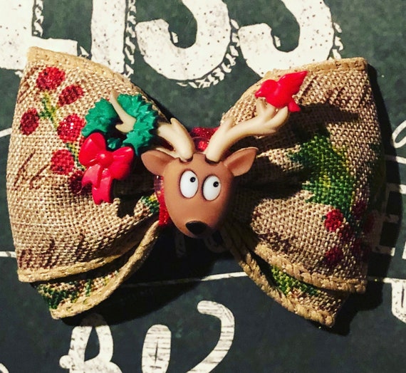 2" Cute Holiday Reindeer Mini Bow - Bows for Dogs - Christmas Bow - Holiday Bows - Dog Bows - Bows - Reindeer Bows