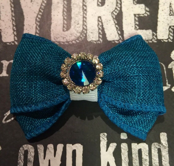 2" Turquoise Burlap Mini Dog Bow - Dog Bows - Bows for Dogs - Bows for Girls - Turquoise Bows