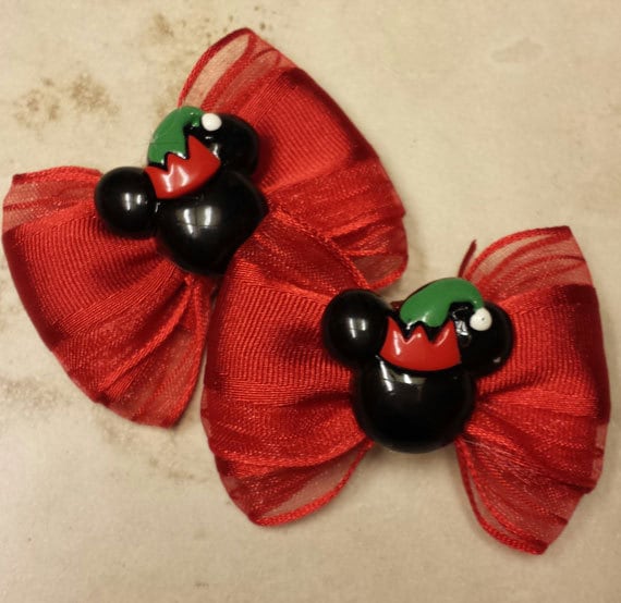 2” Mini Bow Set - Mickey INSPIRED Elf Christmas bows - Mickey Mouse Holiday Bows - Dog Bows - Christmas Bows - Elf Bows - Disney Christmas