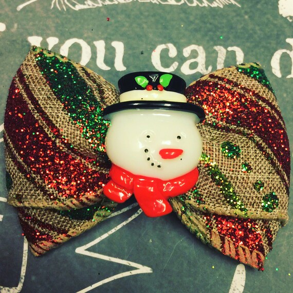 Bows for Dogs or Girls - 2" Frosty the Snowman Mini Bow - Holiday Bows - Dog Bows - Christmas Bows - Red Bows - Bows - Bows for Girls