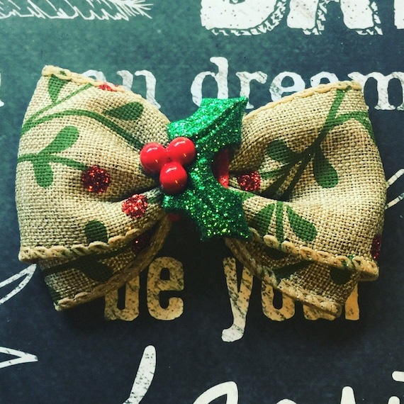 Bows for Dogs or Girls - 2" Holiday Holly Mini Bow - Holly - Holiday Bows - Dog Bows - Christmas Bows - Burlap - Bows - Bows for Girls