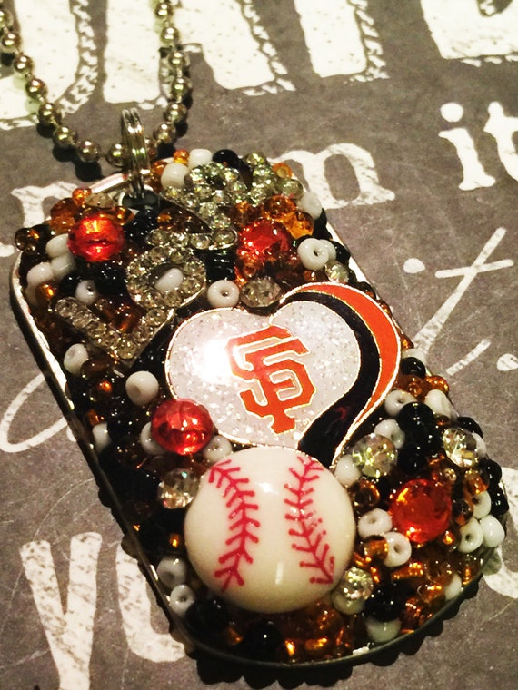 San Francisco Giants Inspired Glitter Heart Bling Embellished Necklace - SF Giants Jewelry - SF Giants Necklace - Baseball Jewelry