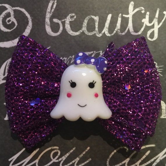 2" Purple Sparkly Girly Ghost Mini Bow