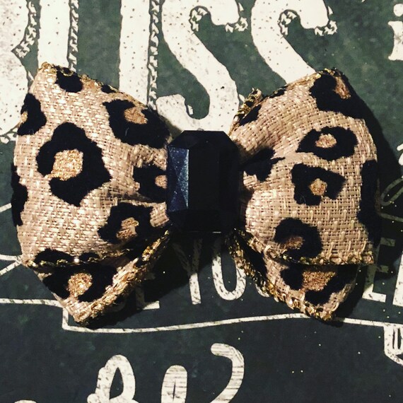 2" Leopard Print with Gold Sparkle Mini Bow- Dog Bows - Bows for Dogs - Leopard Print Holiday Bow - Sparkly Bows - Hair Bowd for Dogs