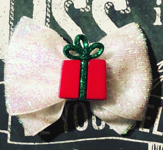 2" Christmas Present Mini Bow - Bows for Dogs - White Bows - Christmas Tree Bow - Holiday Bows - Dog Bows - Bows - Velvet Bows