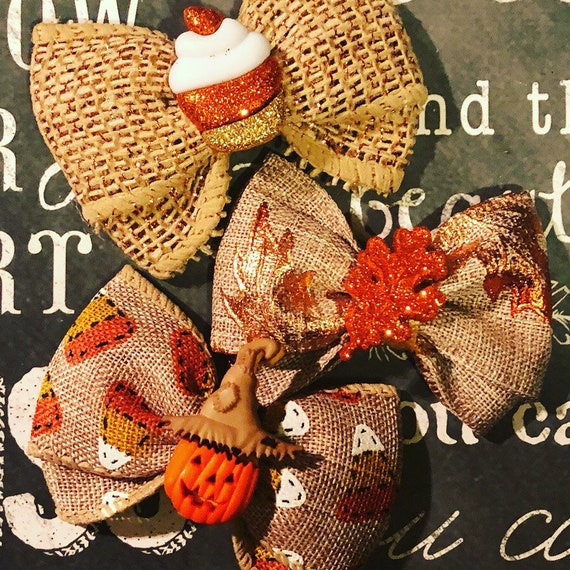 2" Fall Mini Bows with Sparkly Centers - Dog Bows - Fall Bows - Bows for Girls - Bows for Fall