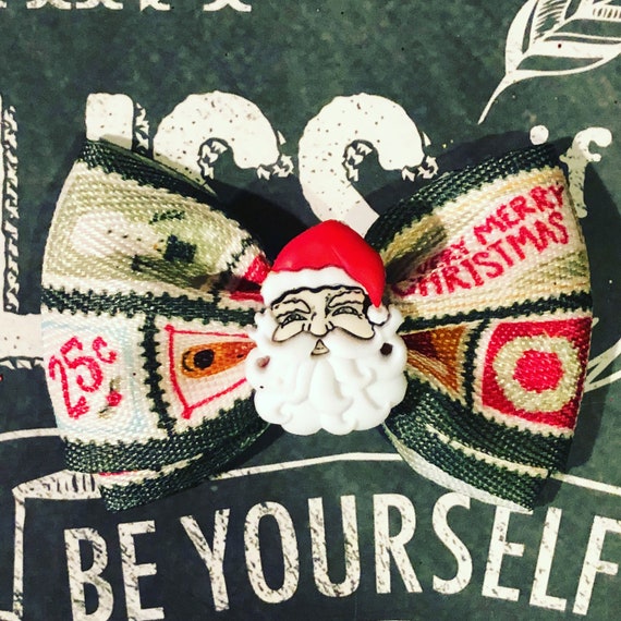 2” Christmas Santa Postage Mini Bow - Christmas Dog Bow- Christmas Bows for Girls - Dog Bows - Holiday Bows - Christmas Bows - Dog Hair Bows