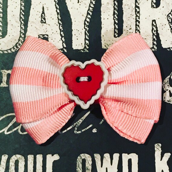 2" Pink Stripe Valentine Mini Bow - Valentine’s Day - Dog Bows - Bows for Girls - Baby Bows - Polka Dots - Hearts