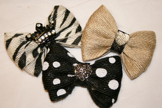 Burlap 2" or 1 1/2" Mini Bows - Dog Bows - Bows for Dogs - Hair Bows for Dogs - Burlap Bows