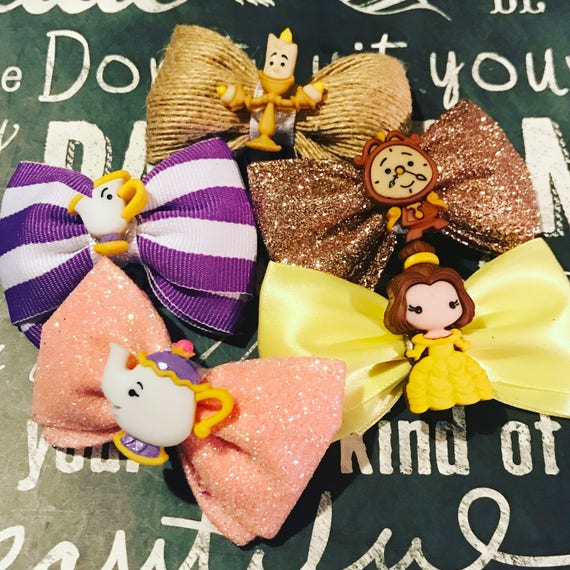2” Beauty and the Beast Mini Bow Set - Mini Bows - Bows for Girls - Dog Bows