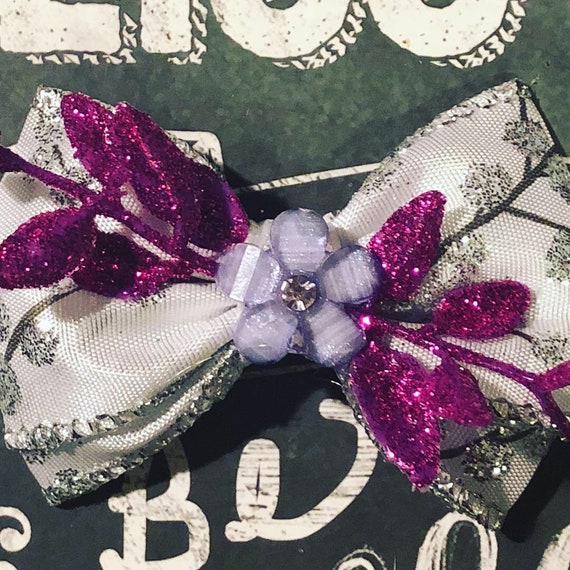 2" Holiday Purple and Silver Sparkle Mini Bow- Dog Bows - Bows for Dogs - Holiday Bows - Hair Bows for Dogs - Christmas Bows - Holiday Bows