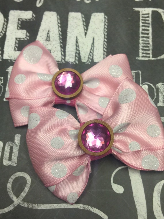 2" Pastel Pink Polka Dot Mini Bow Set