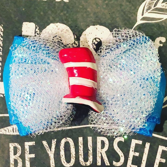 2" Cat in the Hat Mini Bow - Dog Bows - Bows for Girls - Bows for Dogs - Car in the Hat Bows